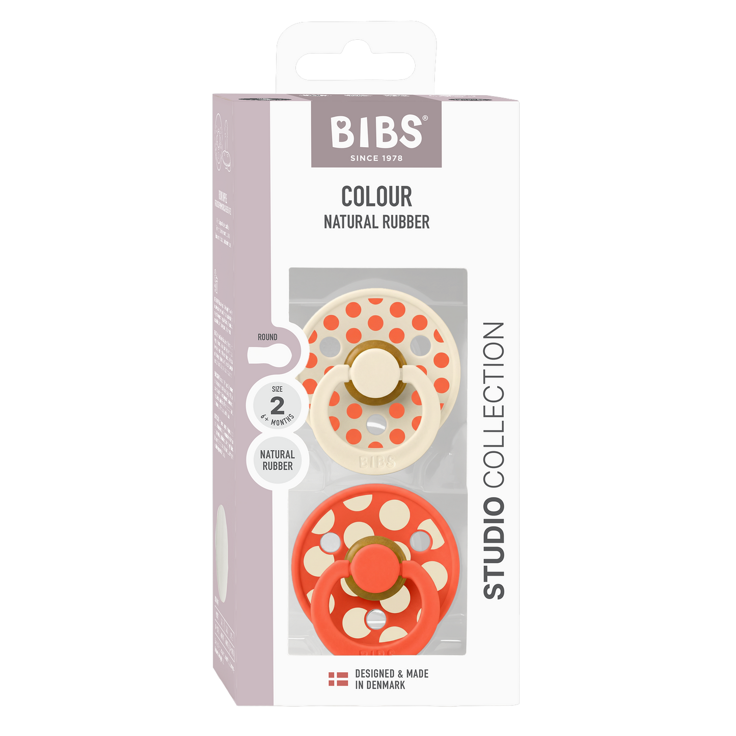 STUDIO Colour Pacifiers 2 Pack Polka - Ivory/Tango