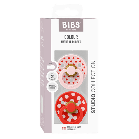 STUDIO Colour Pacifiers 2 Pack Polka - Blossom/Candy Apple