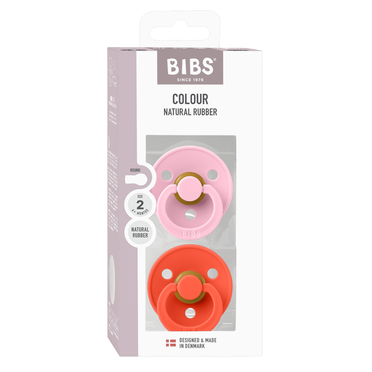 Colour Pacifiers 2 Pack - Baby Pink/Tango
