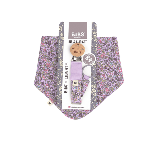 BIBS x LIBERTY Bib & Clip Set Chamomile Lawn - Violet Sky - BIBS