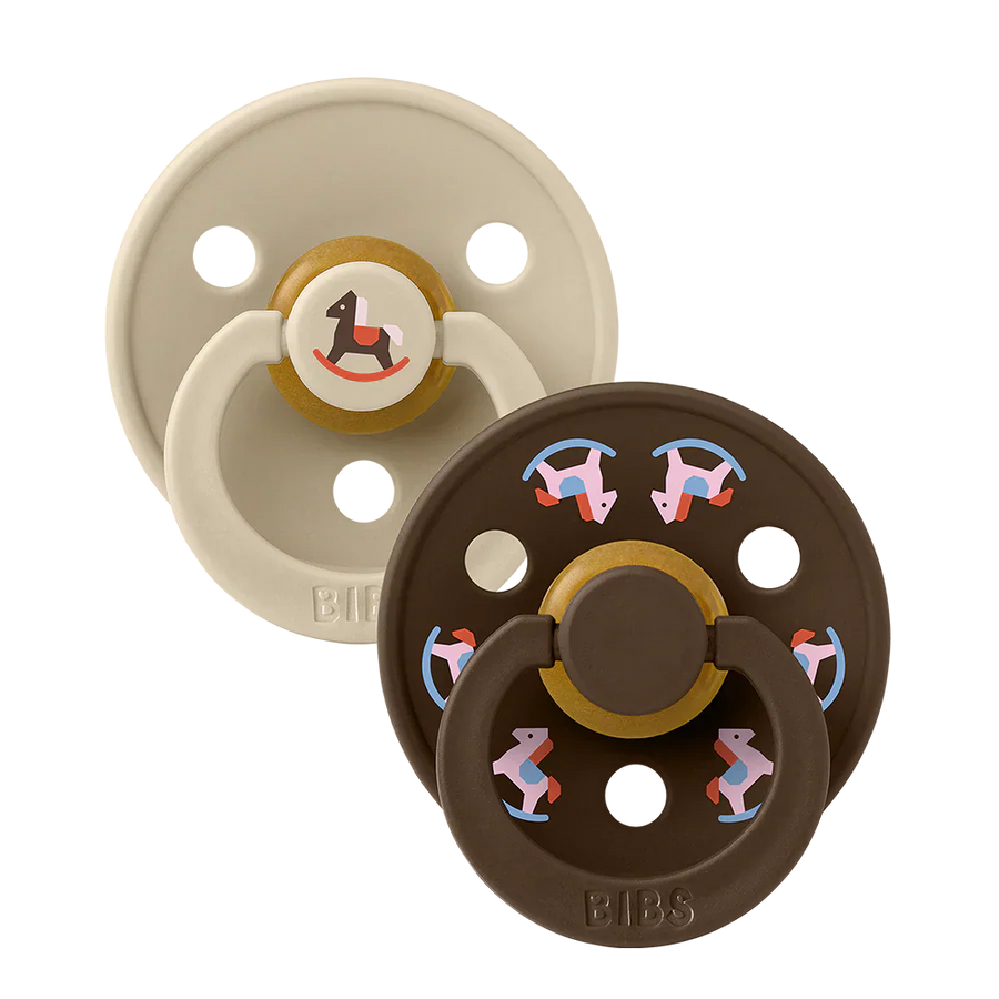 Colour Holiday Horse Pacifiers 2 Pack - Vanilla/Mocha - BIBS